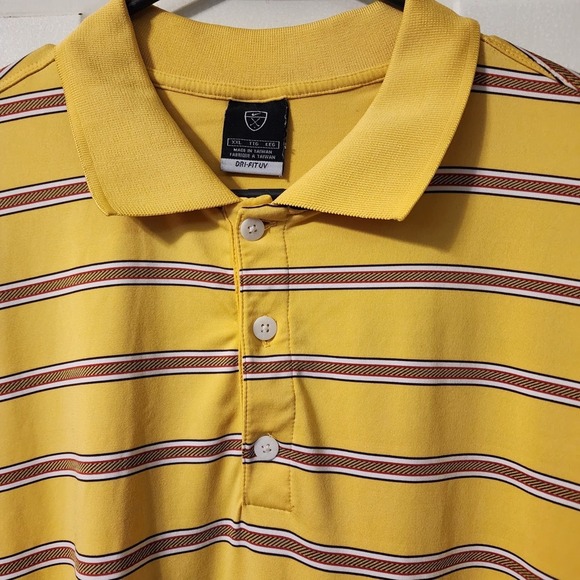 Nike Dri-Fit Polo Shirt XXL Yellow Red Striped Men's Golf‎ Casual Pre-Owned - Picture 3 of 11